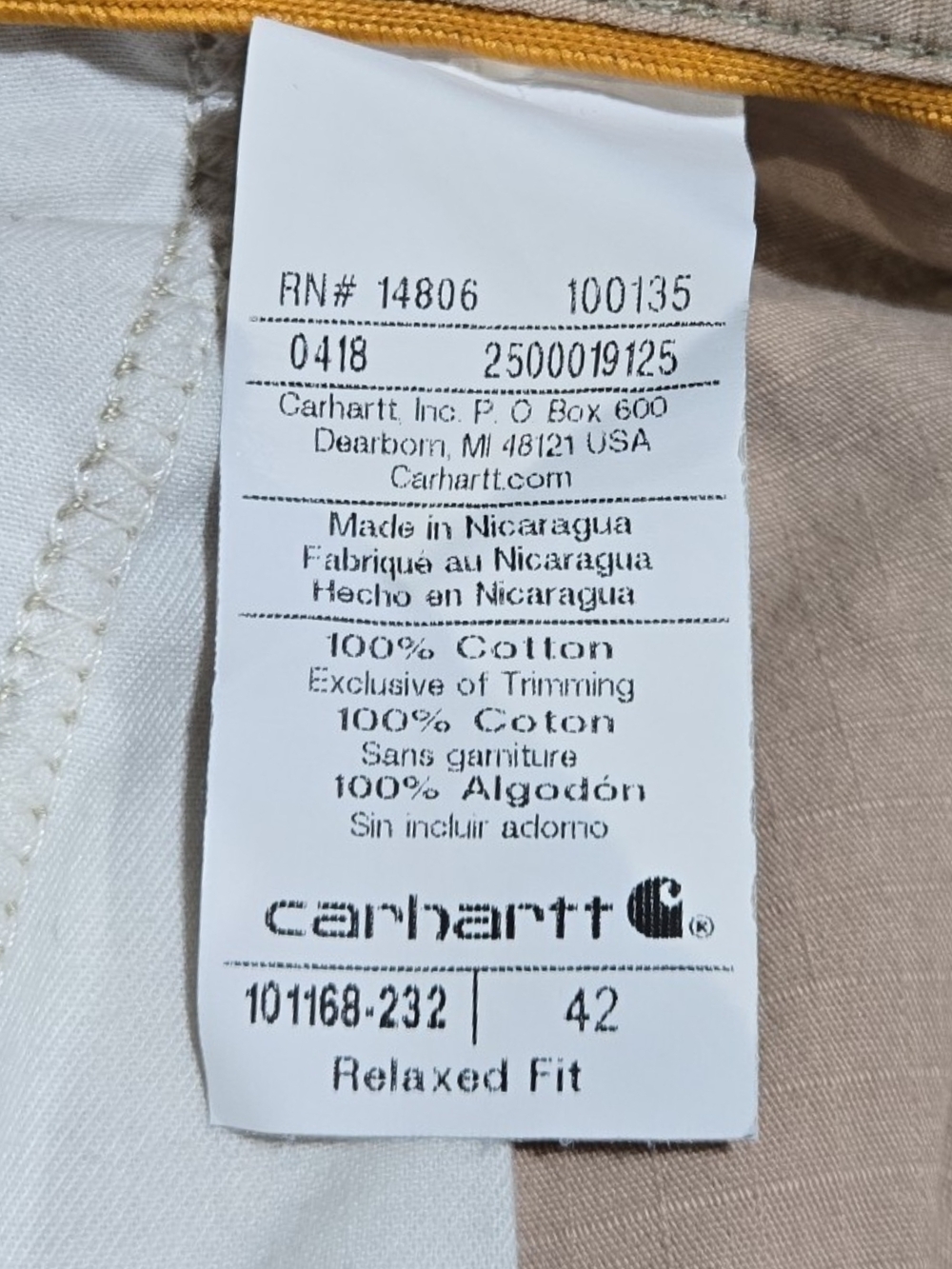 Carhartt Cargo Shorts Mens 42 Tan Force Relaxed Fit Ripstop Cotton 101168 232 - Picture 4 of 5